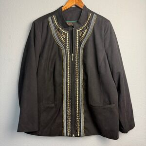 TanJay Black Embellished Zip Front Jacket Women's‎ Plus Sz 20W Artsy African